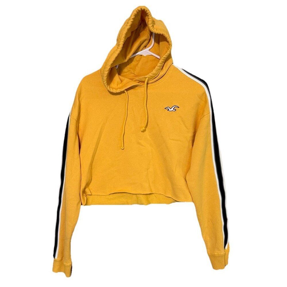 Hollister Women's XS Cropped Hoodie sweatshirt Yellow Embroidered Logo Festival